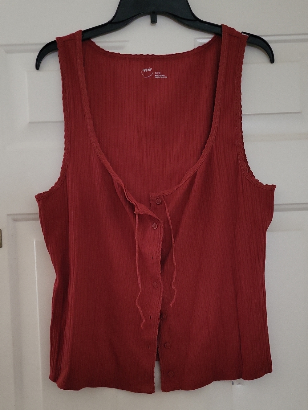 aerie Rust Red Ribbed Button-Front Tank